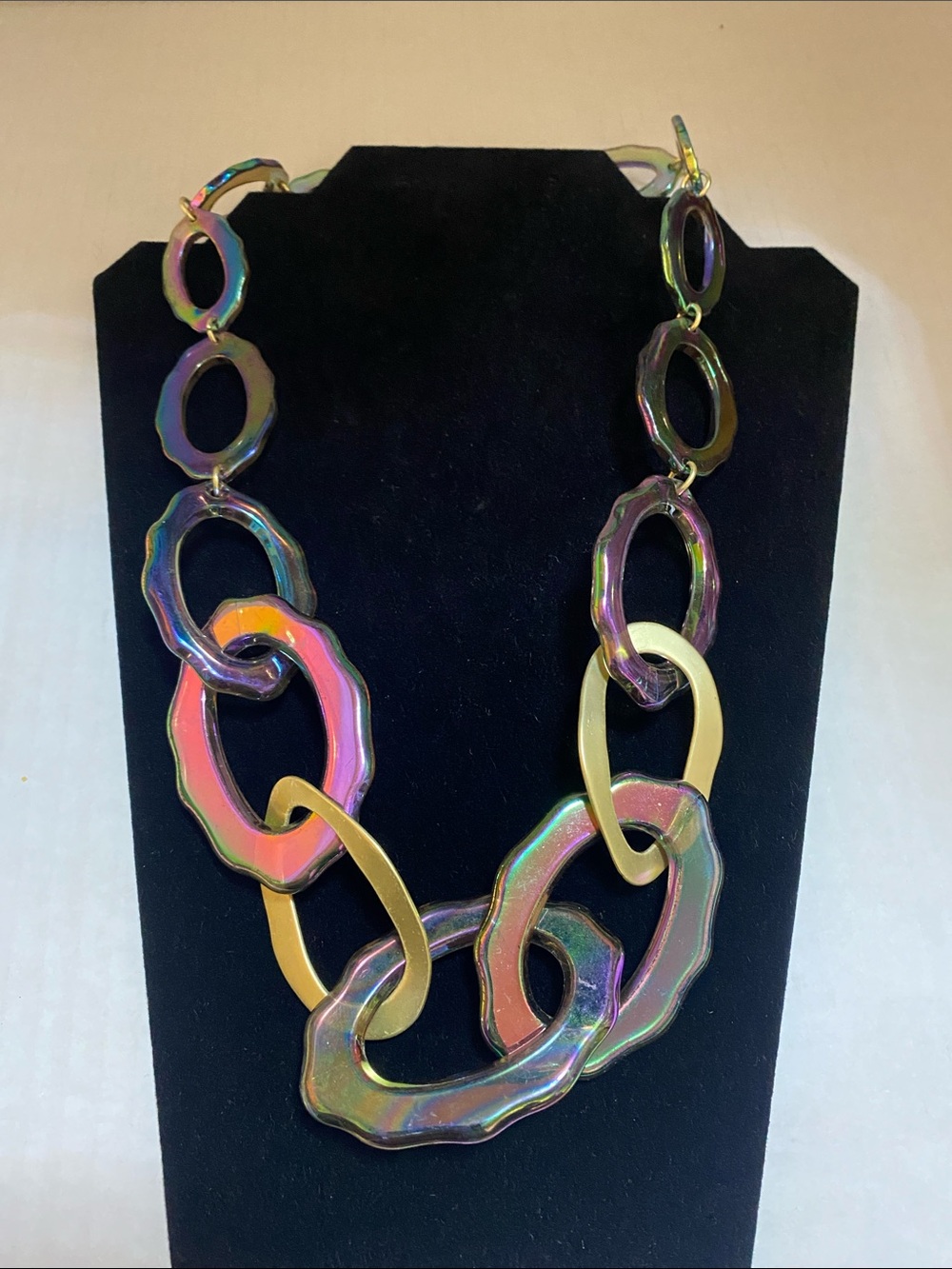 Rush by Denis & Charles Iridescent Multicolor Link Necklace with Gold Accents